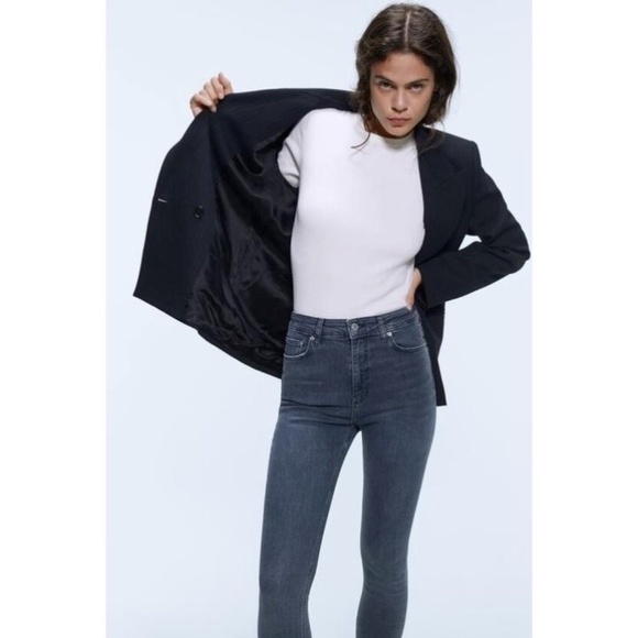 Zara Woman The High Waist Skinny Arctic Cobalt Raw Hem Jeans - Picture 10 of 10